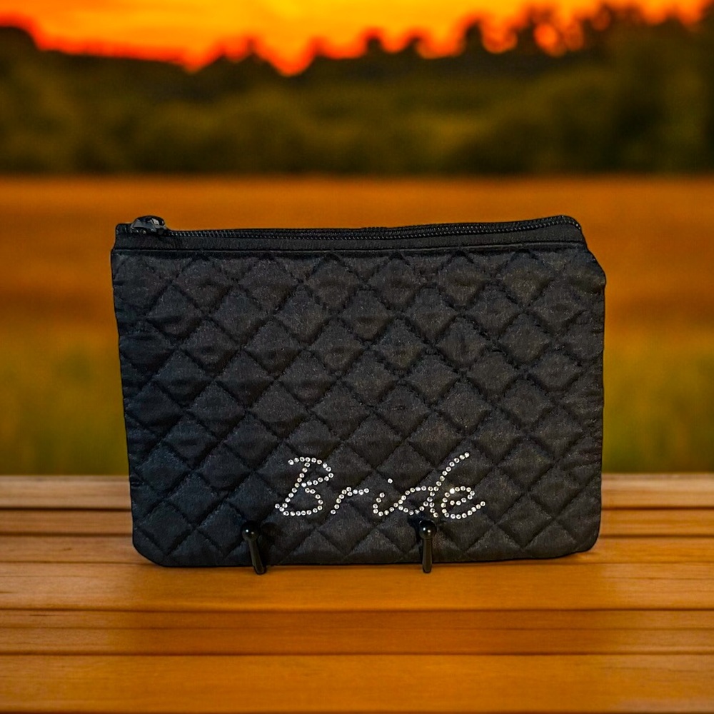 Bride black quilted wallet/makeup bag tassel 7.5x5 inches